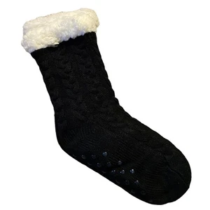 Black Knit Sherpa Non Slip Socks One Size NEW - Picture 1 of 3