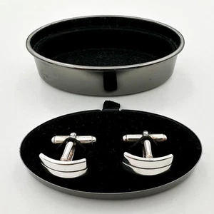 PAIR MODERN CUFFLINKS STERLING SILVER ELIZABETH II 925 - Picture 1 of 8