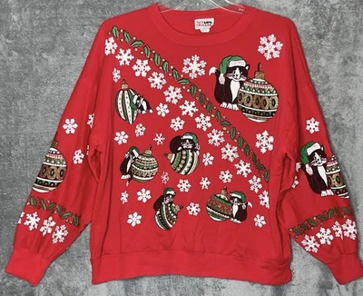 De colección. Marca Cascanueces Mujer 2X Rojo Navidad Suéter Gatos Adornos Copos de Nieve Foto 1 de 4