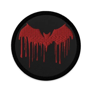 Vampire Bat Blood Drip Embroidered Patch Red Thread Iron On Applique - Picture 1 of 1