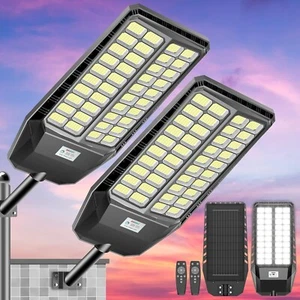 8000W Large Solar Street Light Dusk to Down Motion Sensor Remote 2 Pack 1779 - Picture 1 of 7