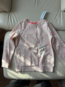 Cat Jack Girls Crew Neck Pullover Fleece Sweatshirt Pink Peach Polka Dot 7/8 - Picture 1 of 7