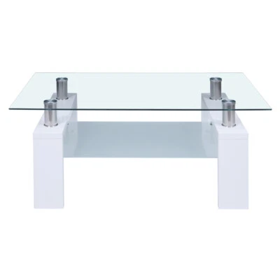 Mesa de Centro Rectangular 37" Estante Vidrio Templado Muebles Modernos de Salón Foto 1 de 4