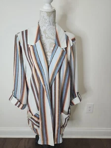 Blazer Love Crazy Mujer Multicolor Rayas Manga 3/4 Larga Chaqueta 2X - Imagen 1 de 7