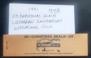 1931 Lutheran Sanitarium Xmas Seals booklet, Wheat Ridge, Colo. 23 Cinderellas - Picture 1 of 3