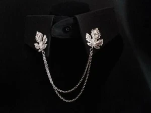 Beautiful Unisex Sterling 925 Pure Silver Maple Leaves Chain Collar Tips - Picture 1 of 4