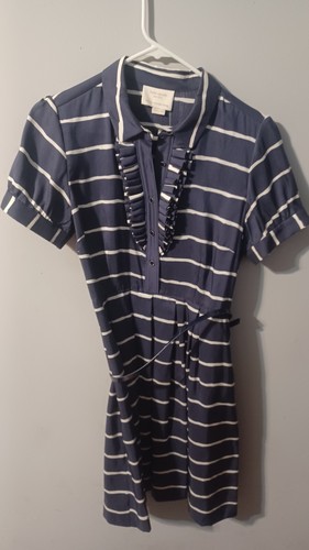 Abito Kate Spade blu navy e bianco a righe con colletto e volant davanti taglia small (US)
