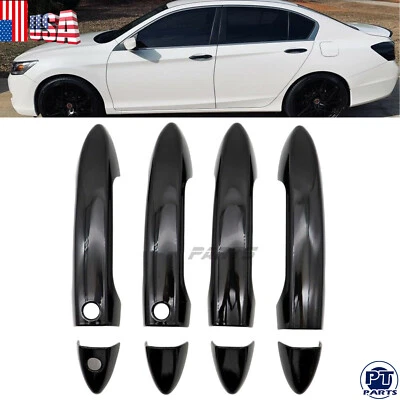 Cubiertas de manija de puerta negras brillantes para Honda Pilot 2016-22 con llave inteligente delantera Foto 1 de 4