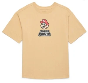 Super Mario Bros T-Shirt Size 8 Boys Beige Crew Neck Graphic Tagless Gamers NWT - Picture 1 of 6