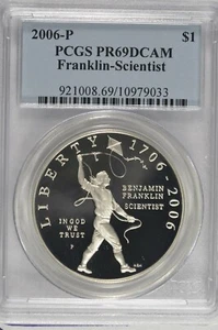 2006 P Ben Franklin Scientist Silver Dollar Commemorative PCGS PR 69DCAM - Picture 1 of 2