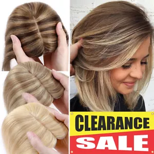 Women Topper Hairpiece Clip In Real Remy Human Hair Toupee Wiglets For Hair Loss - Picture 1 of 38