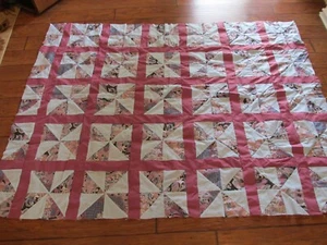 Machine Sewn Twin Pinwheels Quilt Top 1980s 1990s Mauve Blue 84 in x 61 in - Picture 1 of 16
