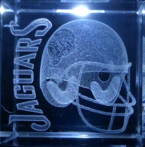 3D Laser Etch Crystal Jacksonville Jaguars Glass 2" Sq Football NFL Logo Box New - Picture 1 of 4