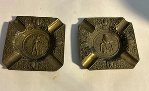Vintage Lot Of 2 Brass Ashtray “Crete Cnossos ” Made In BM Greece 3.5 X 3.5 - Picture 1 of 5