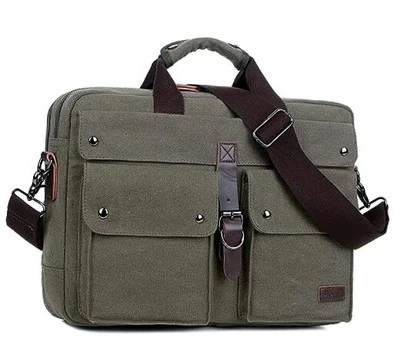 Elegante bolsa de lona 17 polegadas para laptop bolsa carteiro pasta vintage verde exército - Imagem 1 de 4