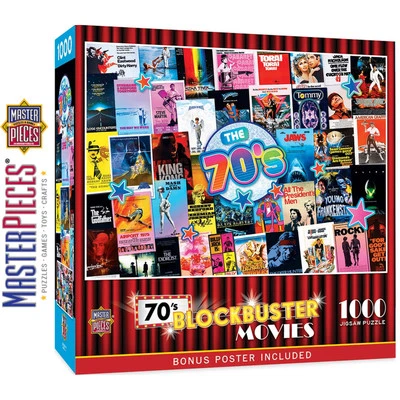 BLOCKBUSTER MOVIES 70's 1000pc Masterpieces Jigsaw Puzzle Random Cut 72202 - Image 1 of 4