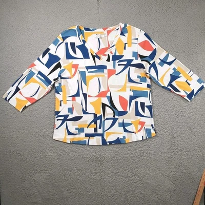 Chicos Abstract Everyday Tee Womens 3 XL Multicolor Pima Cotton Vneck 3/4 Sleeve - Image 1 of 4