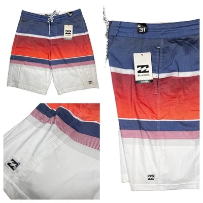 Billabong Board Shorts Spinner LT Trunks Para Hombre Talla 31 Natación Surf Rayas ROJO NUEVO Foto 1 de 4