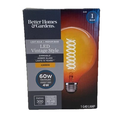 Better Homes 60-Watt Vintage Style Clear Amber Glass G40 LED Globe Light - Image 1 of 4