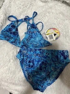 Big Girl Speedo 2 Pieces Blue Halter Straps Swimsuit Size 14 - Picture 1 of 7