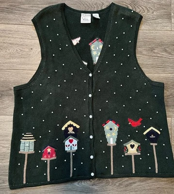 Colete Vintage Bordado à Mão Christopher Banks 1x Pérolas Cardinals Natal - Imagem 1 de 4