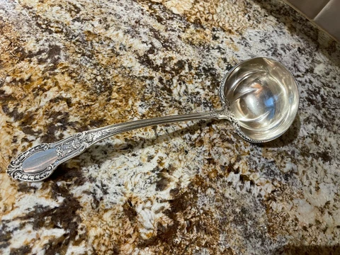 Sterling Silver Soup Ladle Marked Gorham Tuilleries Pattern with Gold Wash Bowl! Cover