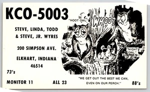 Postal QSL KCO-5003 Elkhart Indiana Ham Radio Operador Night Owls - Imagen 1 de 2