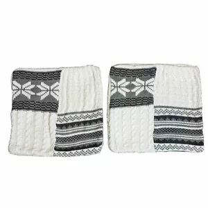 2 Pottery Barn Chunky Sweater Cable Knit Pillow Covers Grey & White 18”x18” - Picture 1 of 5