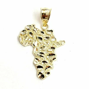 10k yellow gold nugget Africa continent outline map pendant charm jewelry 2.1g - Picture 1 of 12