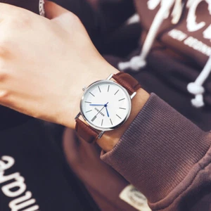 Sleek Minimalist Fashion With Strap Dial Men's Quartz Leather Watch Gift Watches - Picture 1 of 28