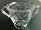 1940s Fostoria Glass Crystal Chintz Etched #338 Baroque Handled Open Sugar Bowl