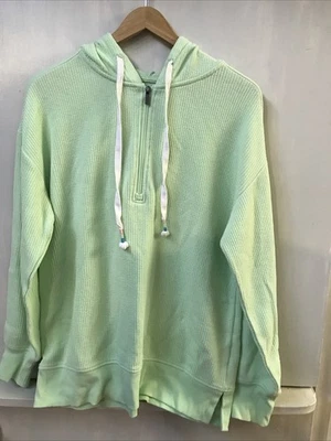 Maurices 女式罗纹针织 1/3 拉链连帽衫石灰绿色 M 码中号 — 第 1/3 张图片