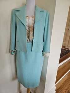 Flattering Escada 3pc Skirt, Suit & top. Blue/brown silk Blend Sz 36/38/40 - Picture 1 of 11
