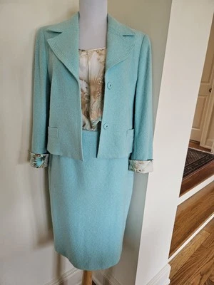 Flattering Escada 3pc Skirt, Suit & top. Blue/brown silk Blend Sz 36/38/40 - Image 1 of 4