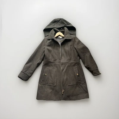 Gabardina Michael Kors mezcla de lana con capucha para mujer grande verde oliva clásica Foto 1 de 4