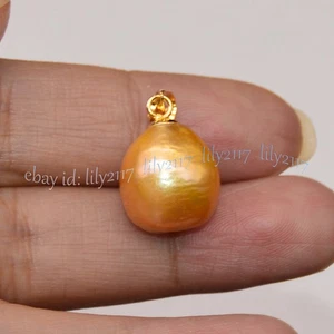 Huge 13-14mm Natural Luster Genuine South Sea Gold Pearl Pendant 14k Yellow Gold - Picture 1 of 13