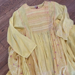 Maxi donna Injiri primavera pezzo unico giallo lungo cotone seta dal Giappone nuovo etichette - Foto 1 di 12