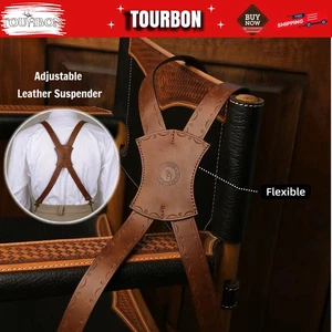 TOURBON bretelle uomo retrò pelle x schiena gancio a forma di X Bestman pantaloni bretelle - Foto 1 di 24