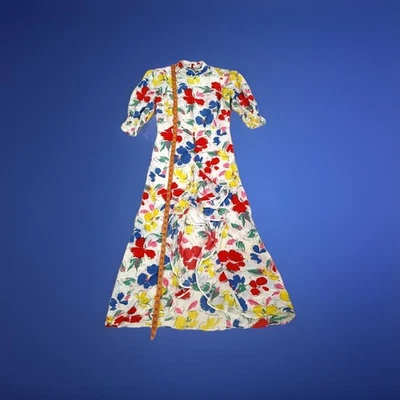 FAB Artístico De Colección Años 80 30 Art Deco Floral Volantes Manga Abullonada Día Vestido de Té 6 M S Años 90 Foto 1 de 4