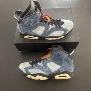Air Jordan 6 Retro Washed Denim Rare Levi  Supreme Blue Red Mens Size 12 - Picture 1 of 8