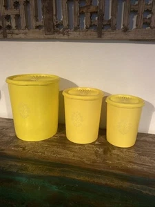 Vintage Yellow Tupperware Cannisters with Lids X 3 - Picture 1 of 14