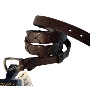 Neu mit Etikett Polo Ralph Lauren braun Leder gewebt Akzent Gürtel adrett Herren Gr. 42 - Bild 1 von 6