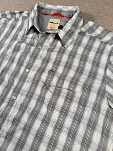 Simms Shirt Mens Large Green Plaid Performance Fishing Pearl Snap Vented - Picture 1 of 11