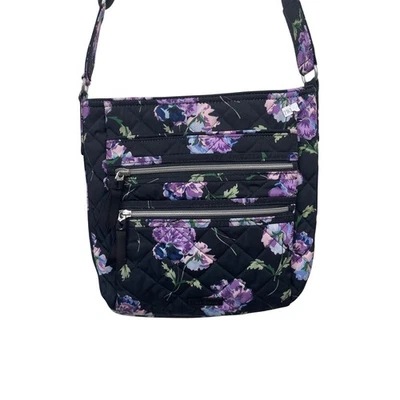 Vera Bradley Quilted Floral Crossbody Bag Flowers Black Adjustable Strap - Image 1 of 4