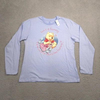 迪士尼小熊维尼女士长袖 T 恤 L 紫色 100% 棉全新带标签 — 第 1/4 张图片