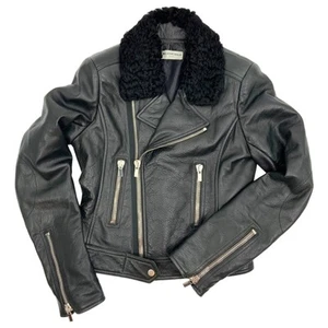Balenciaga Black Lambskin Furry Collar Silver Zipper Moto Biker Jacket Sz 40 (L) - Picture 1 of 13