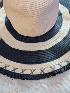 NWOT Quagga Green Label Sun Hat Brim Black Trim Fringe Drawstring Paperstraw - Picture 1 of 8