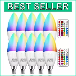 10-Pack E12 B11 RGB + Warm White LED Candle Bulbs with Remote and Timer Function - Picture 1 of 10