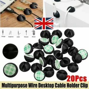 20X Desktop Cable Clips Organizer Wire Management Powerful Sticky Wall Holder UK - Afbeelding 1 van 9