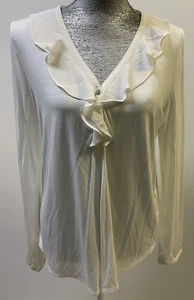 WHITE HOUSE BLACK MARKET Women's Size Large White V-Neck Ruffle Long Sleeve Top - Picture 1 of 5